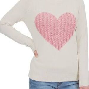 Cream and Pink Crew Neck Sweater with Heart Design